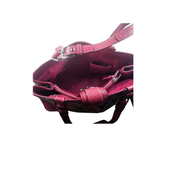 Coach Signature Bag – Brown Jacquard with Pink Leather Trim - Picture 3 of 8